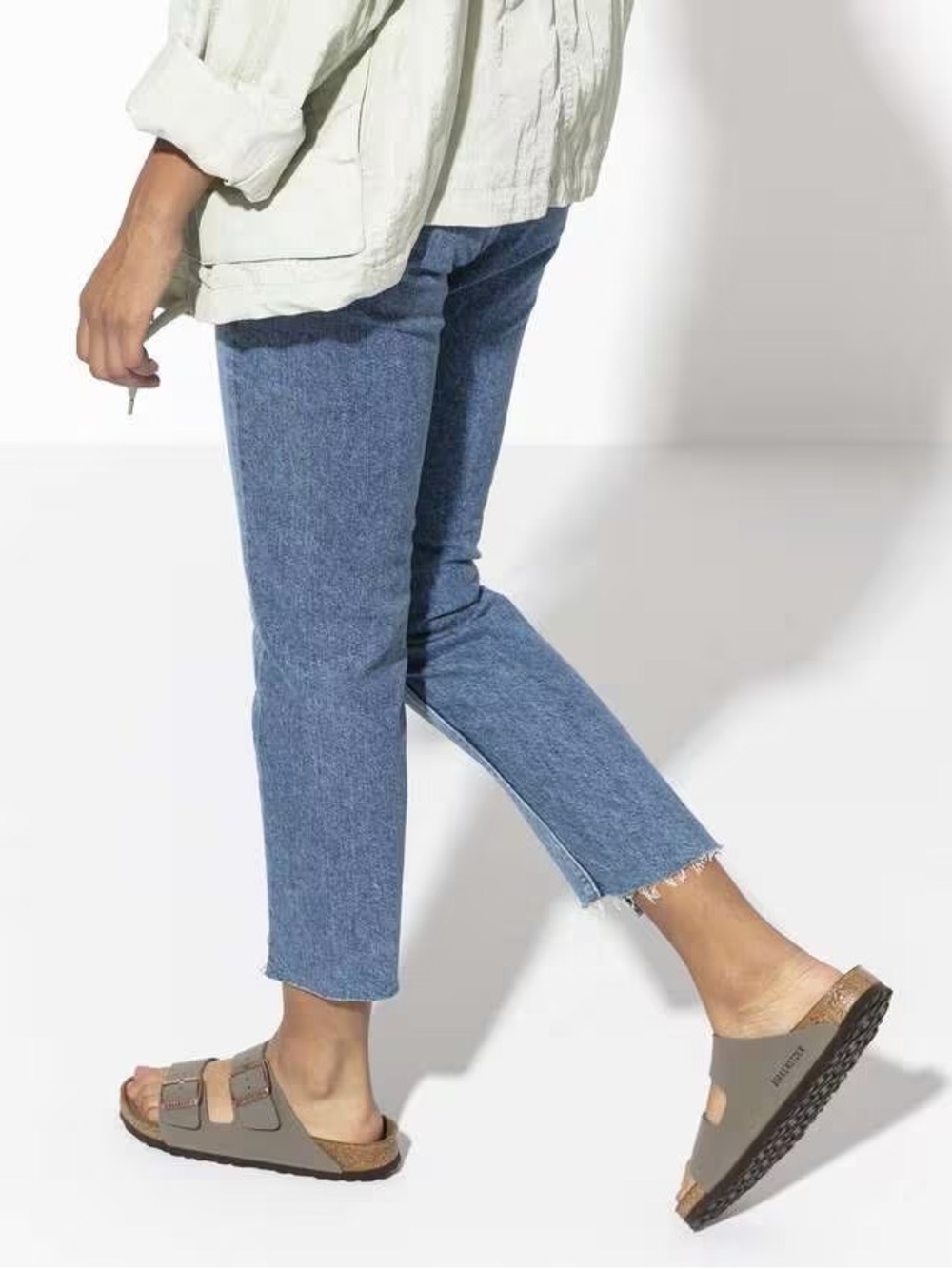 Birkenstock Women’s Two-Strap Sandals in Gray with Brown Footbed - Picture 3 of 14